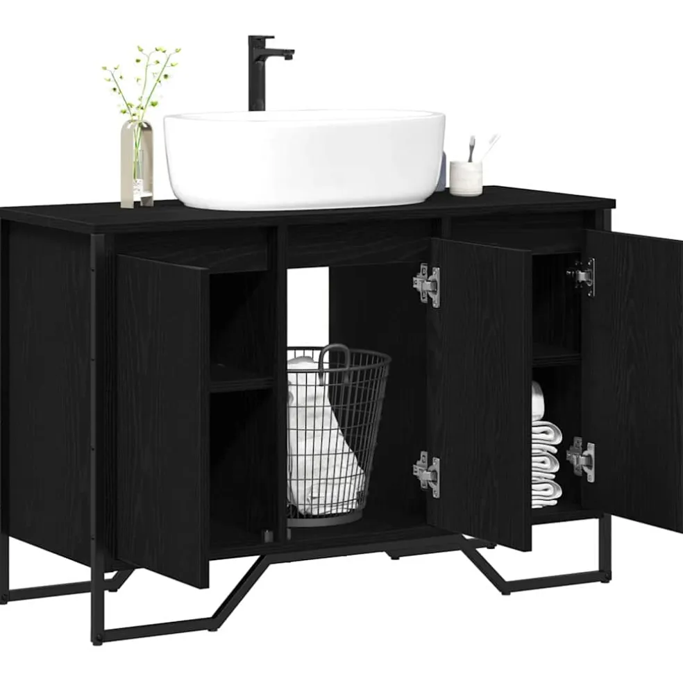 vidaXL Badkamertenk te kast Zwart Eiken 91 x 35 x 60 cm Bewerkt hout
