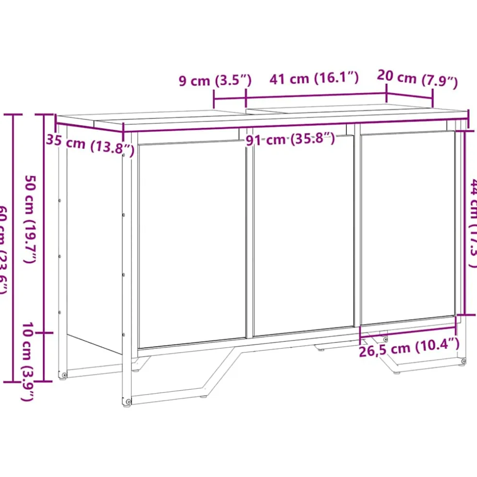 vidaXL Badkamertenk te kast Zwart Eiken 91 x 35 x 60 cm Bewerkt hout