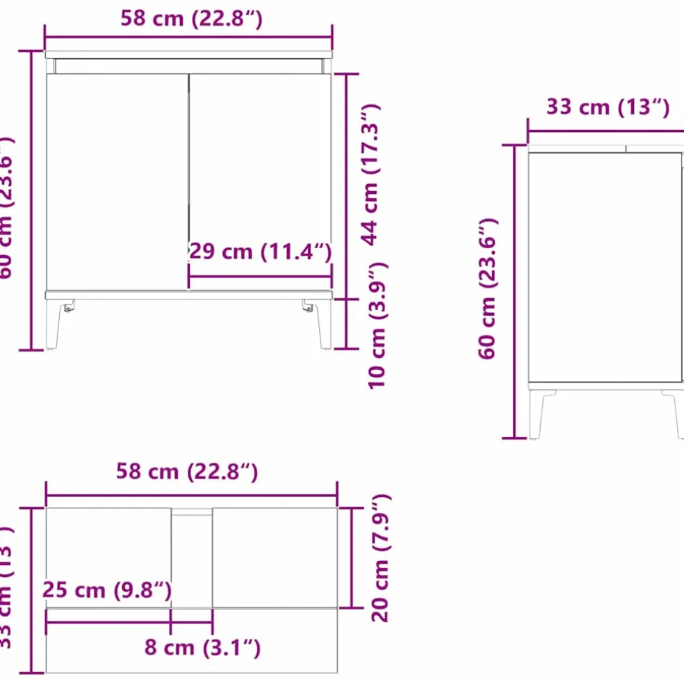 vidaXL Badkamertenk te kast Zwart Eiken 58 x 33 x 60 cm Bewerkt hout