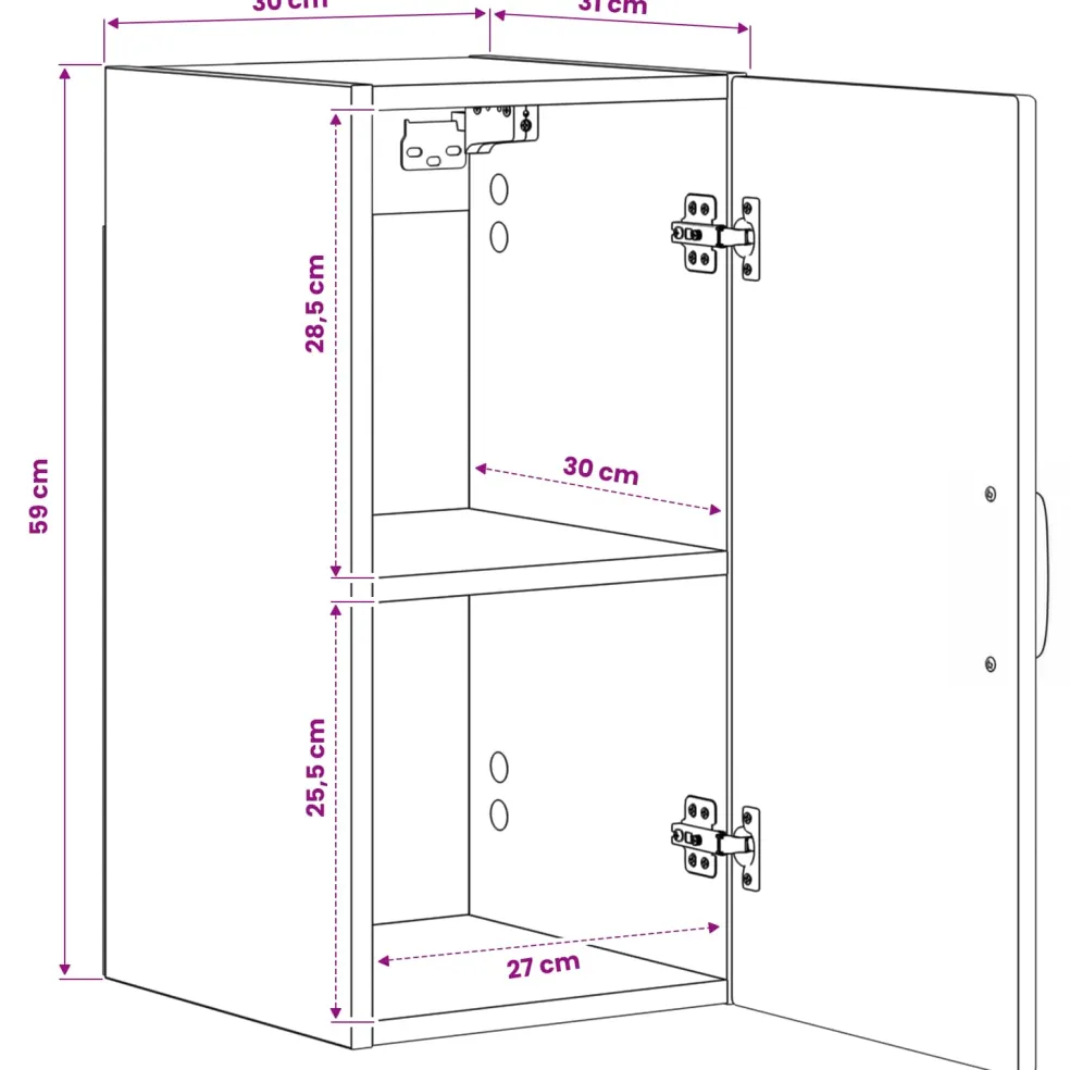 vidaXL Badkamer wandkast HAARLEM Zwart 30 x 31 x 59 cm Bewerkt hout