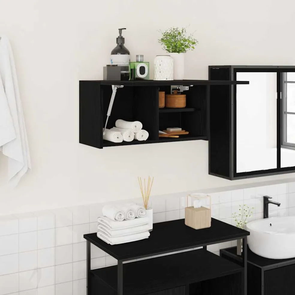vidaXL Badkamerwandkast 60x25x30 cm bewerkt hout zwart