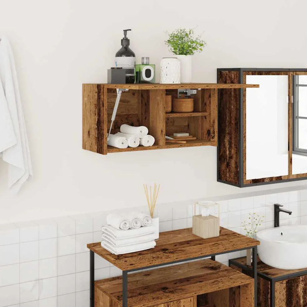 vidaXL Badkamerwandkast 60x25x30 cm bewerkt hout oud houtkleurig