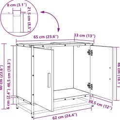 vidaXL Badkamer wastafelkast Zwart Eiken 65 x 33 x 60 cm Bewerkt hout