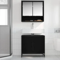 vidaXL Badkamer wastafelkast Zwart Eiken 65 x 33 x 60 cm Bewerkt hout