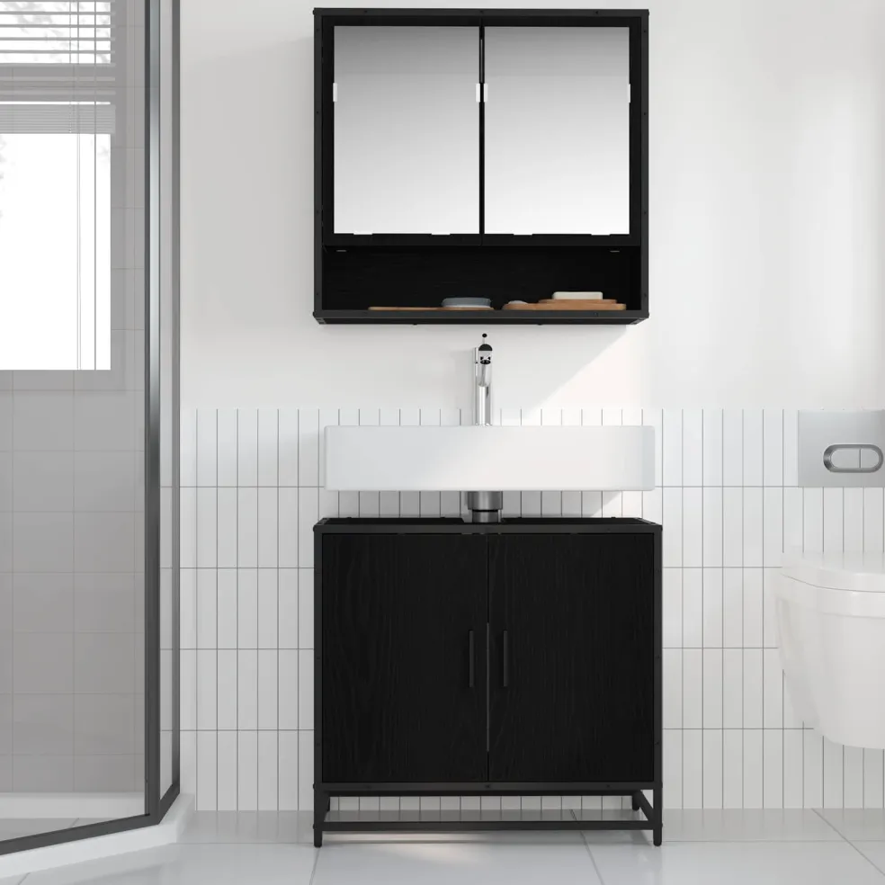 vidaXL Badkamer wastafelkast Zwart Eiken 65 x 33 x 60 cm Bewerkt hout