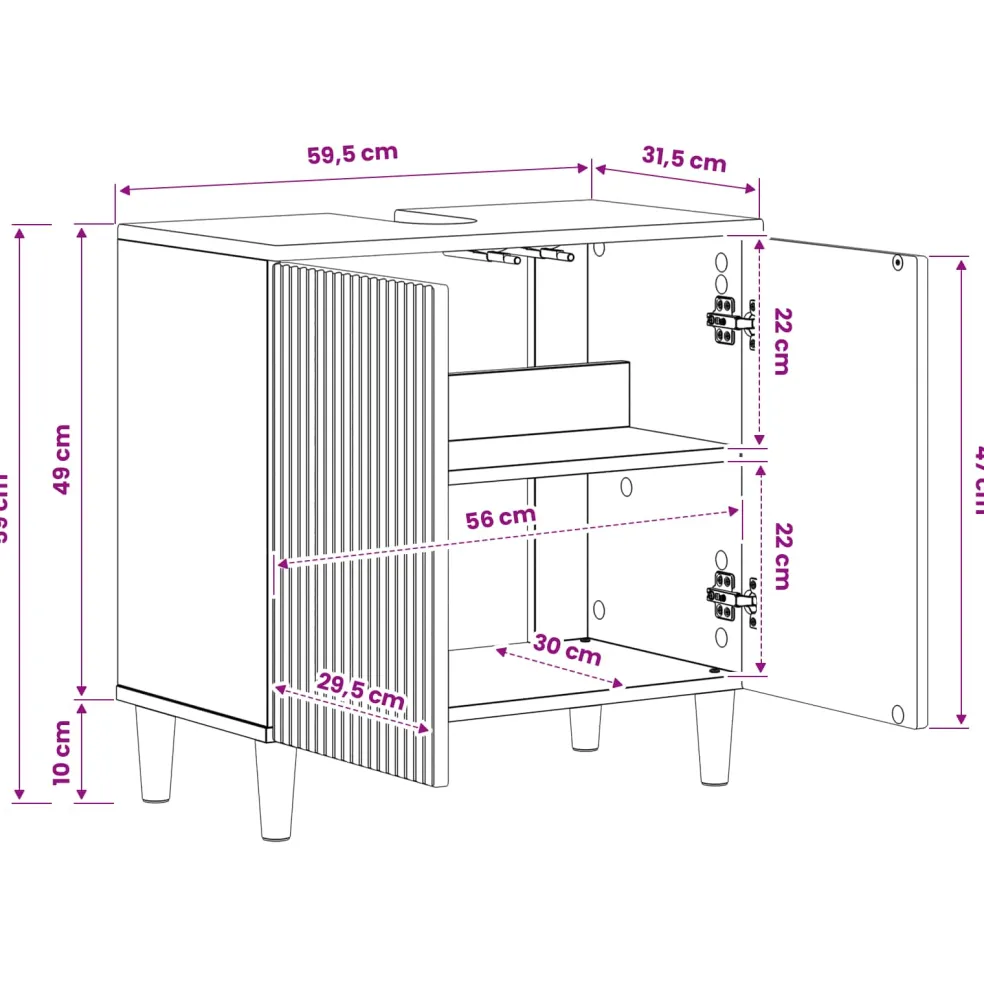 vidaXL Badkamer wastafelkast ARNHEM Wit 59,5 x 31,5 x 59 cm