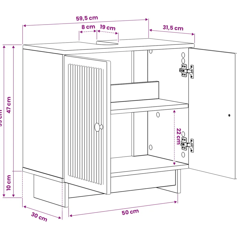vidaXL Badkamer wastafelkast EDE Artisanaal eiken 59,5 x 31,5 x 59 cm
