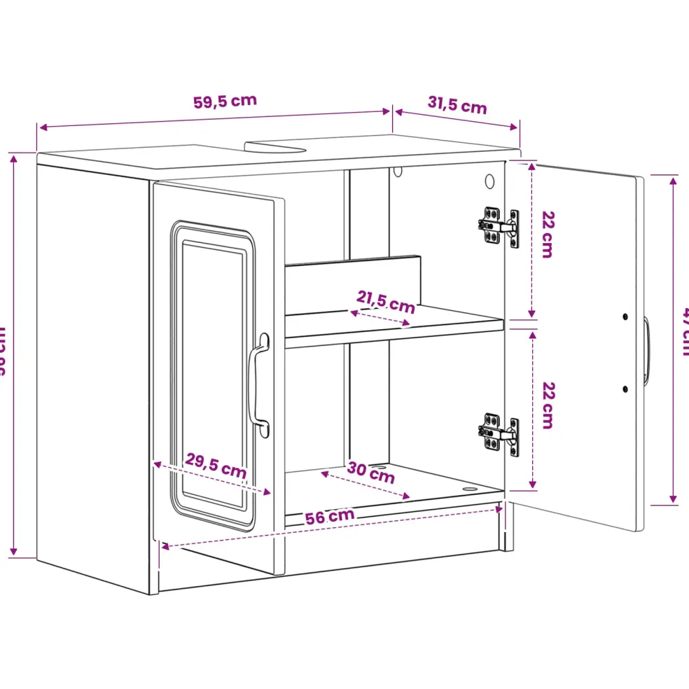 vidaXL Badkamer wastafelkast UTRECHT Zwart 59,5 x 31,5 x 59 cm
