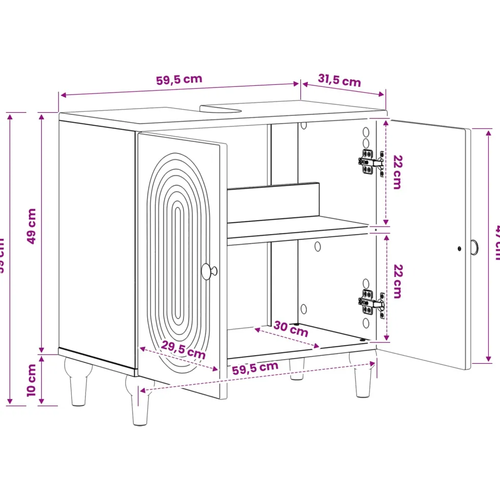 vidaXL Badkamer wastafelkast ALKMAAR Oud hout 59,5 x 31,5 x 59 cm