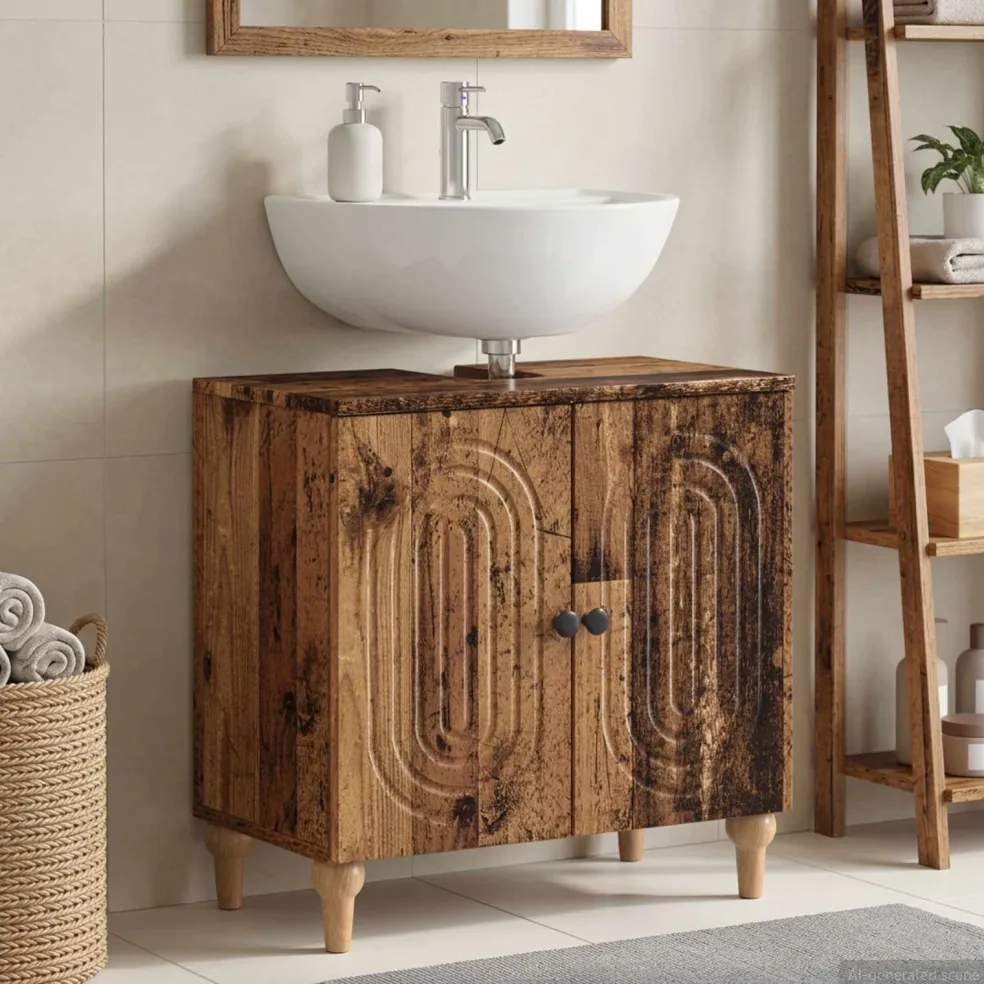 vidaXL Badkamer wastafelkast ALKMAAR Oud hout 59,5 x 31,5 x 59 cm