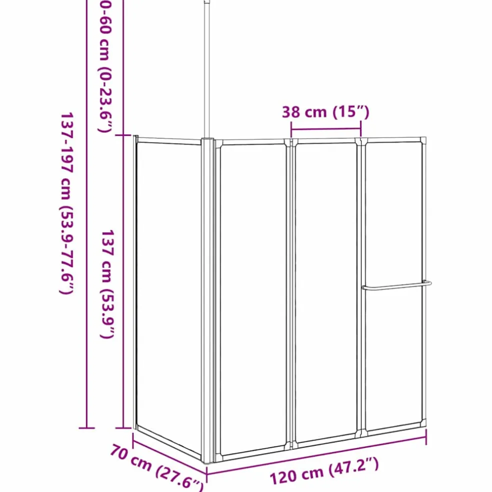 vidaXL Bad Scheidingswand Mat 120 x 70 x 137 cm Aluminium
