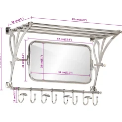 vidaXL Bagagerek met kleerhangers en spiegel wandmontage aluminium