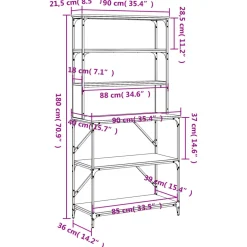 vidaXL Bakkersrek 6-laags 90x40x180 cm bewerkt hout gerookt eikenkleur