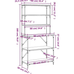 vidaXL Bakkersrek 6-laags 90x40x180 cm bewerkt hout bruin eikenkleur