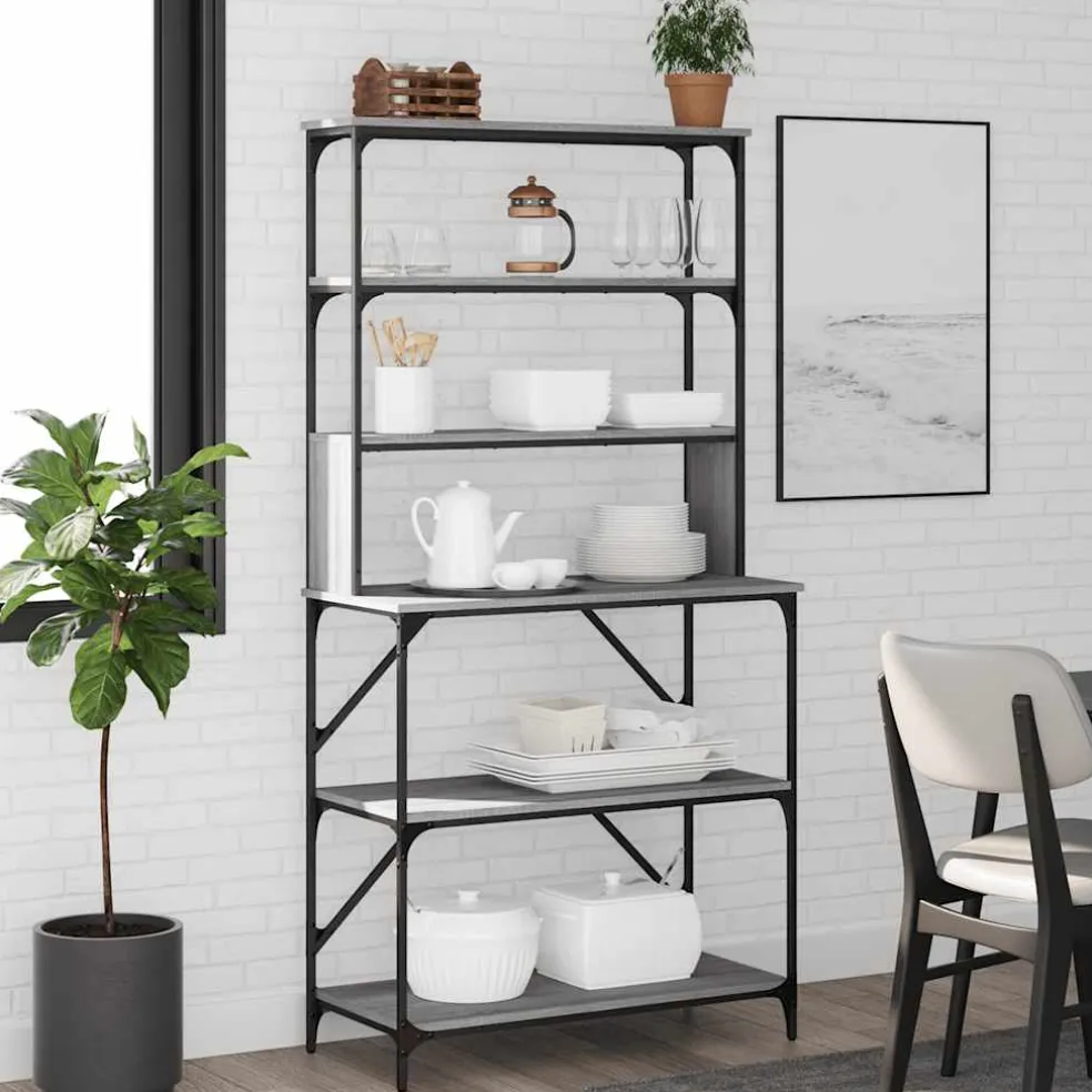 vidaXL Bakkersrek 6-laags 90x40x180 cm bewerkt hout grijs sonoma eiken