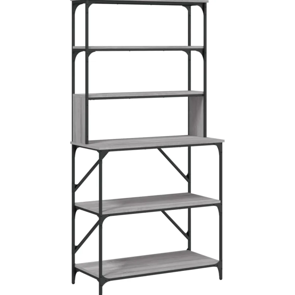 vidaXL Bakkersrek 6-laags 90x40x180 cm bewerkt hout grijs sonoma eiken