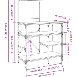 vidaXL Bakkersrek 90x40x132 cm bewerkt hout en metaal zwart