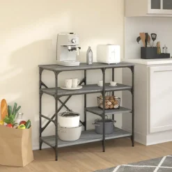 vidaXL Bakkersrek 90x40x84 cm bewerkt hout en metaal grijs sonoma