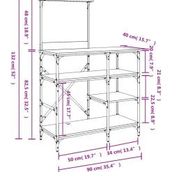 vidaXL Bakkersrek 90x40x132 cm bewerkt hout en metaal gerookt eiken