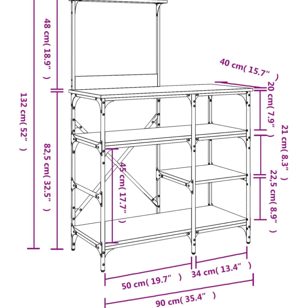 vidaXL Bakkersrek 90x40x132 cm bewerkt hout en metaal gerookt eiken
