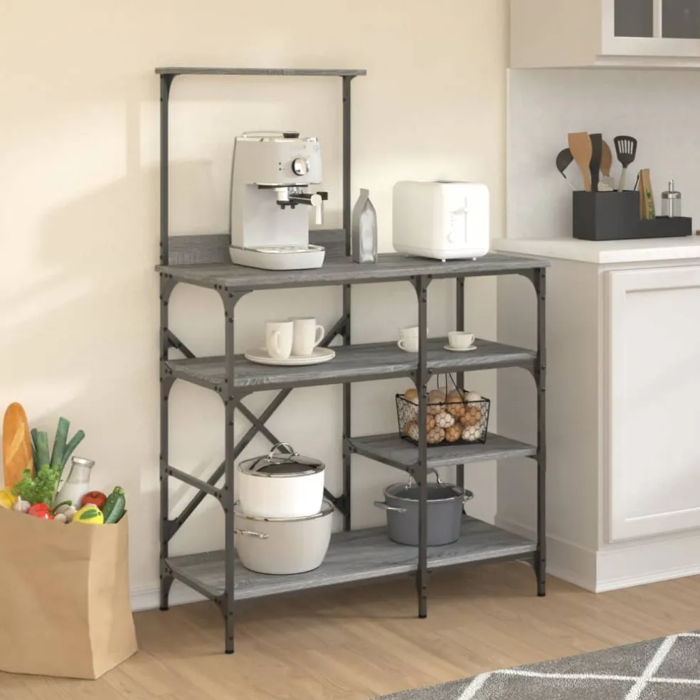 vidaXL Bakkersrek 90x40x132 cm bewerkt hout en metaal grijs sonoma