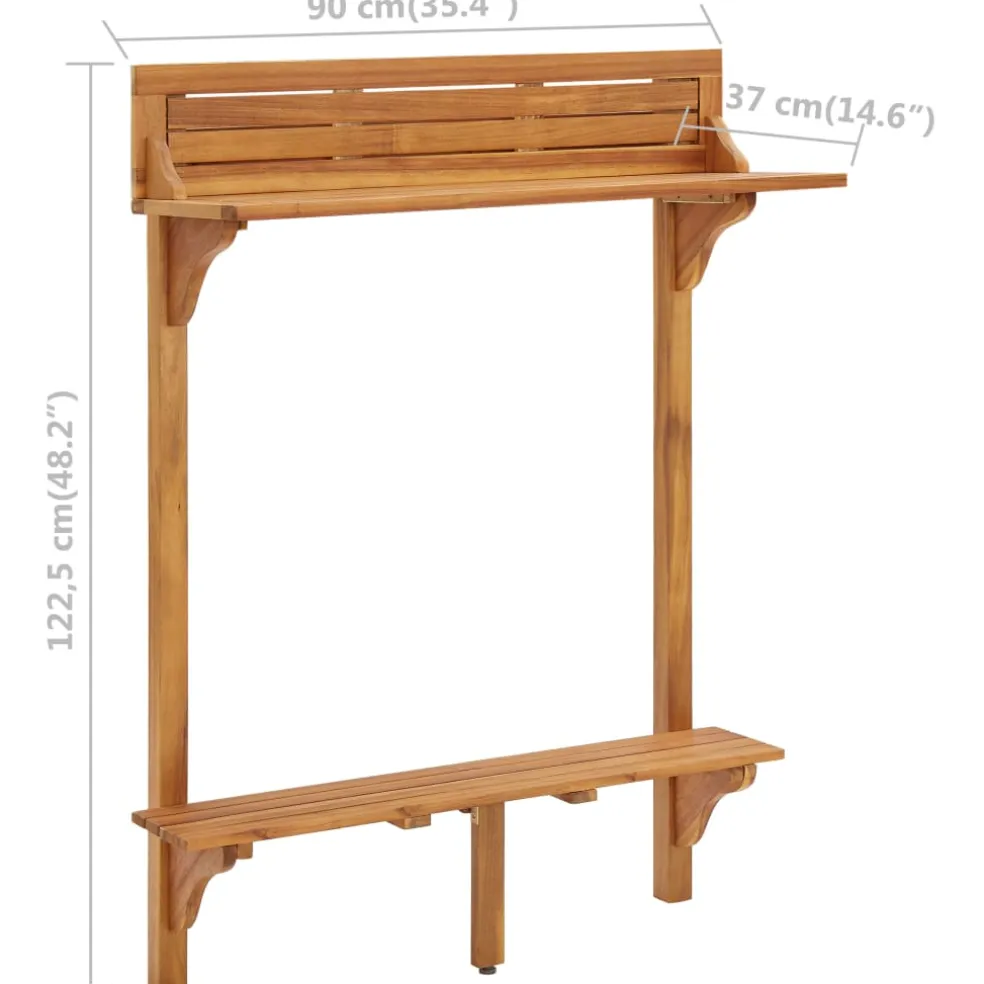 vidaXL Balkonbartafel 90x37x122,5 cm massief acaciahout