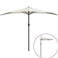 vidaXL Balkonparasol half met aluminium paal 300x155 cm zandkleurig