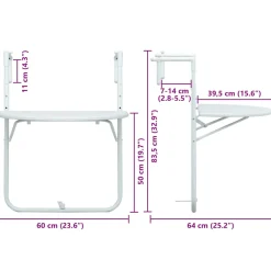 vidaXL Balkontafel hangend 60x64x83,5 cm rattan-look kunststof wit