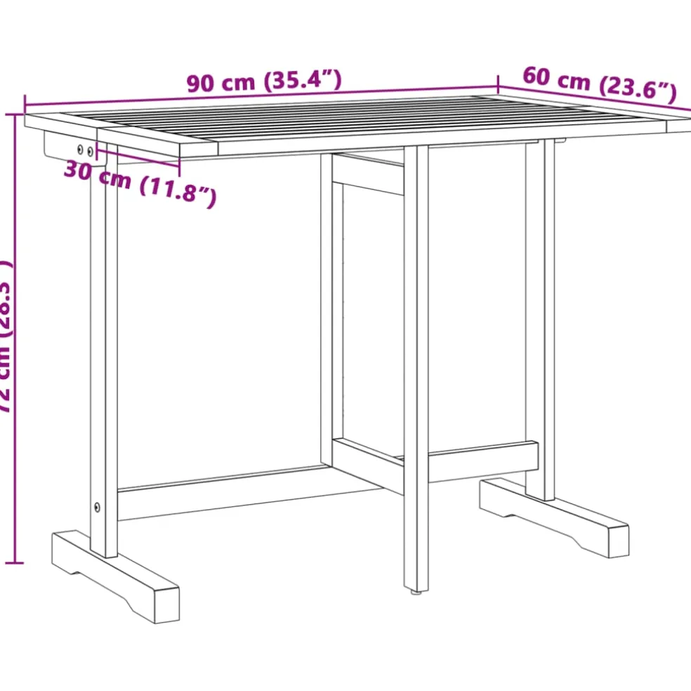 vidaXL Balkontafel inklapbaar 90x60x72 cm massief acaciahout