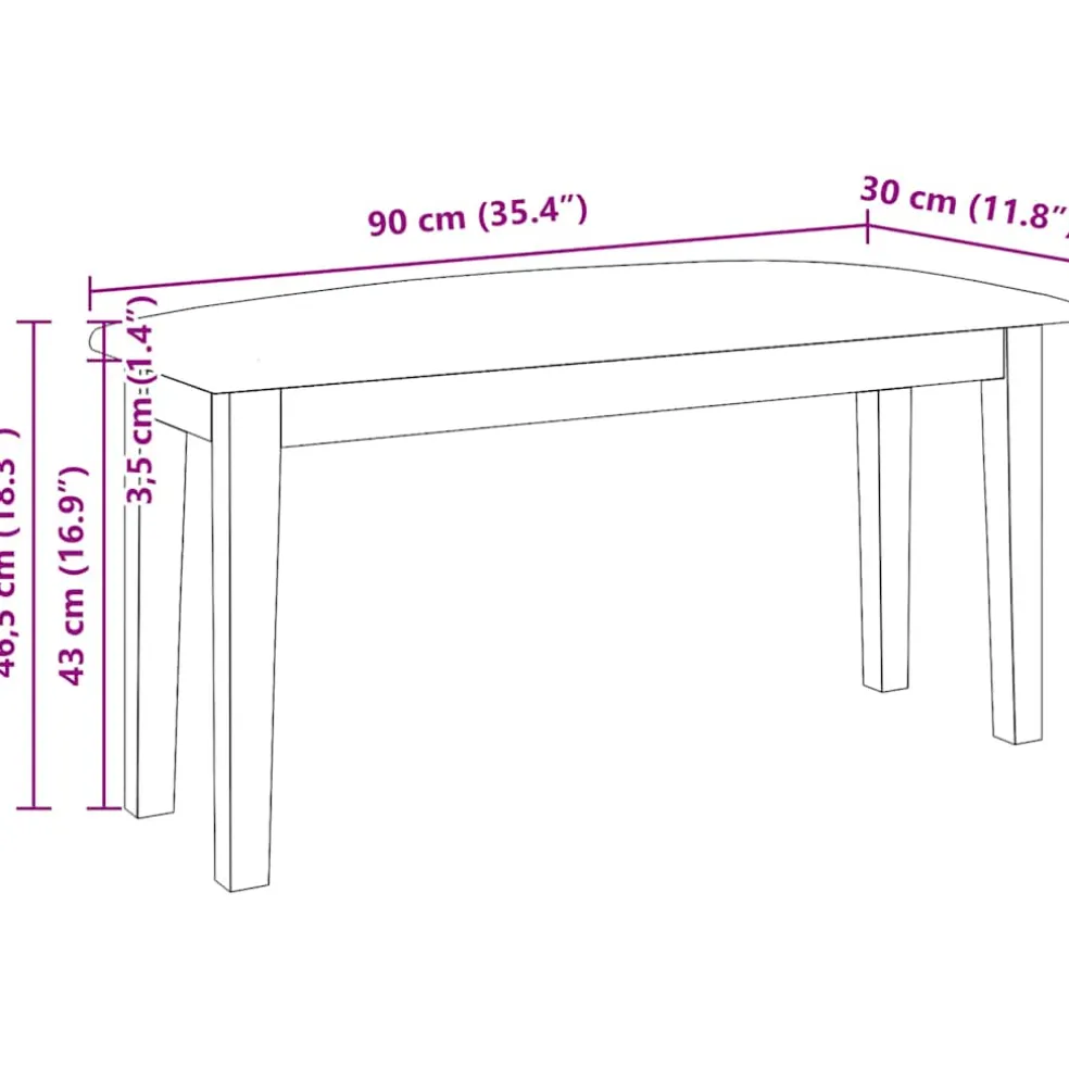 vidaXL Bank 90 cm massief hout rubber bruin