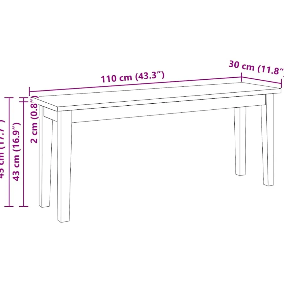 vidaXL Bank 110 cm massief hout rubber