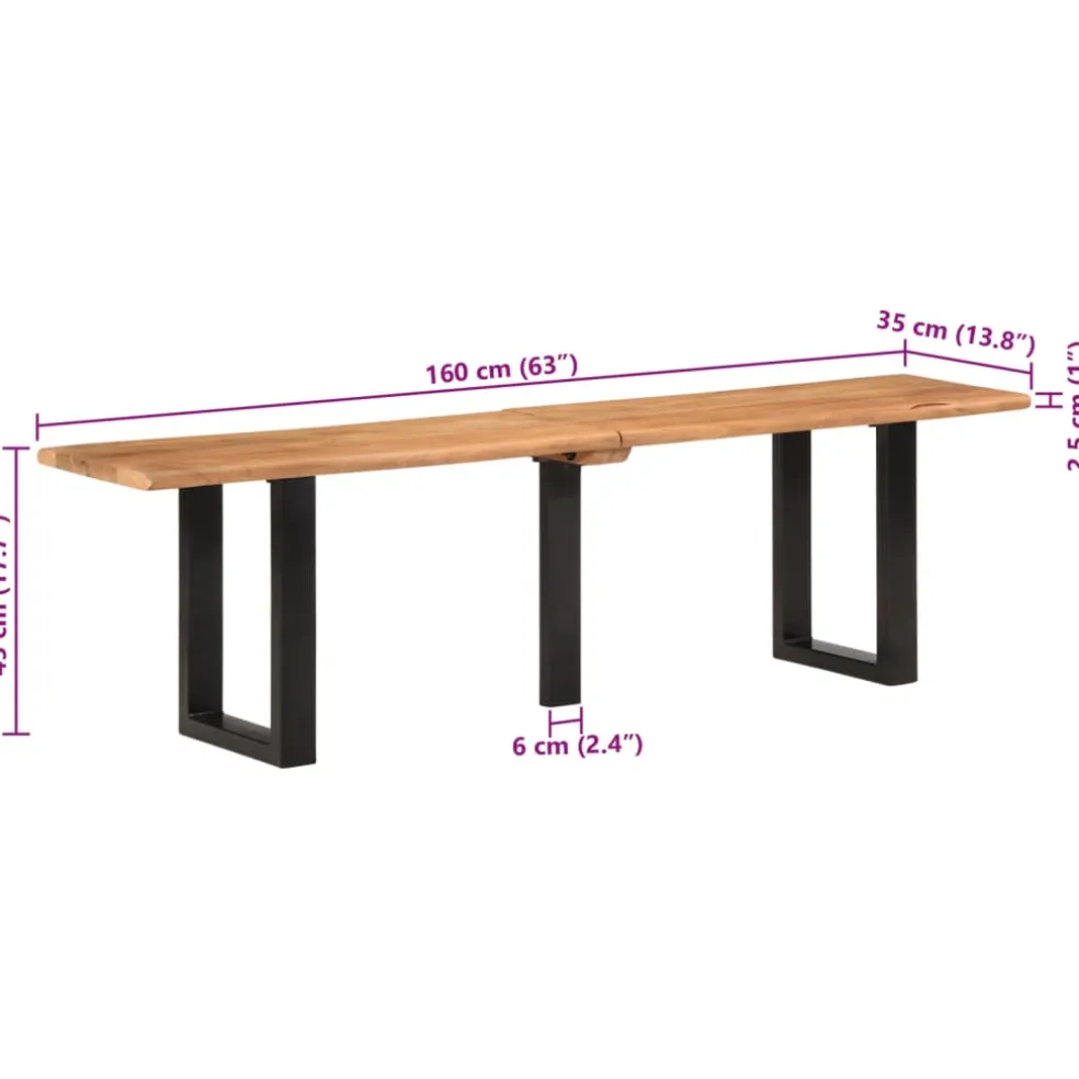 vidaXL Bankje 160 cm massief acaciahout en staal