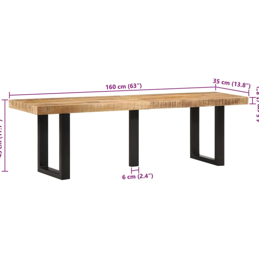 vidaXL Bankje 160 cm massief ruw mangohout en staal