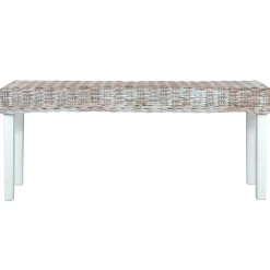 vidaXL Bankje 110 cm natuurlijk kubu rattan en massief mahoniehout wit