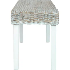 vidaXL Bankje 110 cm natuurlijk kubu rattan en massief mahoniehout wit