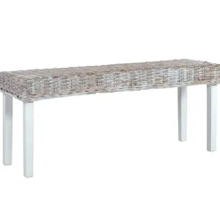 vidaXL Bankje 110 cm natuurlijk kubu rattan en massief mahoniehout wit
