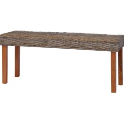 vidaXL Bankje 110 cm natuurlijk kubu rattan en massief mahoniehout