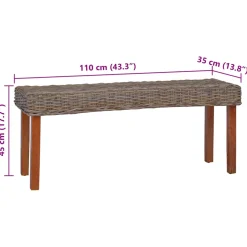 vidaXL Bankje 110 cm natuurlijk kubu rattan en massief mahoniehout