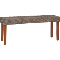 vidaXL Bankje 110 cm natuurlijk kubu rattan en massief mahoniehout