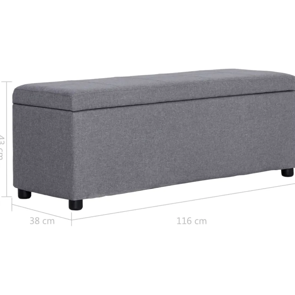 vidaXL Bankje met opbergvak 116 cm polyester lichtgrijs