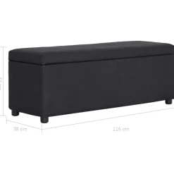vidaXL Bankje met opbergvak 116 cm polyester zwart