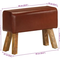 vidaXL Bankje turnbok 58 cm echt leer en massief mangohout bruin