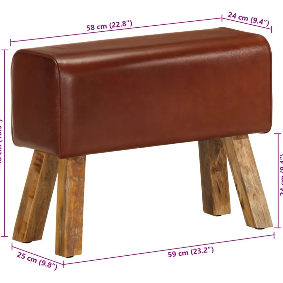 vidaXL Bankje turnbok 58 cm echt leer en massief mangohout bruin