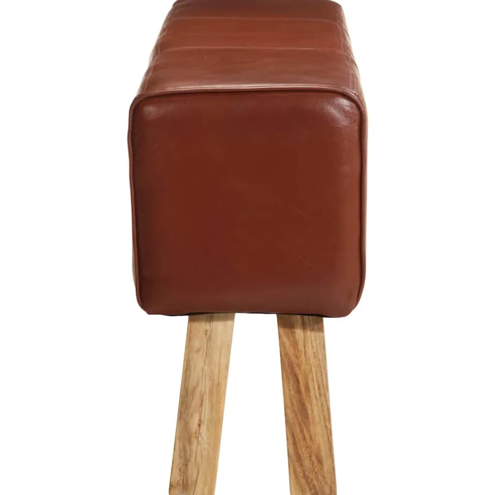 vidaXL Bankje turnbok 160 cm echt leer en massief acaciahout bruin
