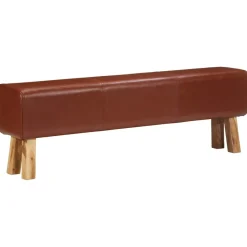 vidaXL Bankje turnbok 160 cm echt leer en massief acaciahout bruin