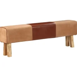 vidaXL Bankje turnbok 160 cm echt leer en massief acaciahout bruin