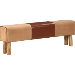 vidaXL Bankje turnbok 160 cm echt leer en massief acaciahout bruin