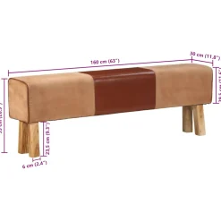 vidaXL Bankje turnbok 160 cm echt leer en massief acaciahout bruin