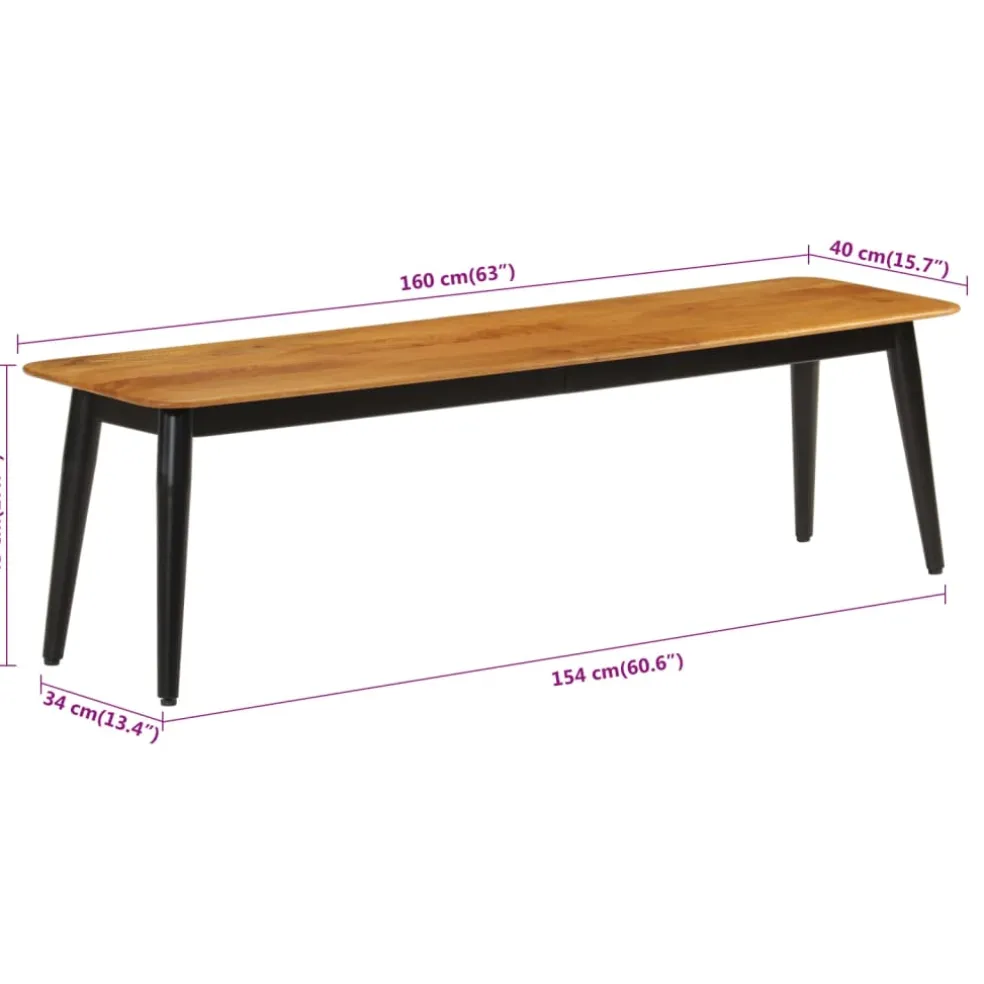vidaXL Bankje 160x40x45 cm massief mangohout en ijzer