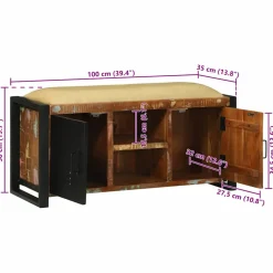 vidaXL Bank Kast Multikleur 100 x 35 x 50 cm Massief gerecycled hout